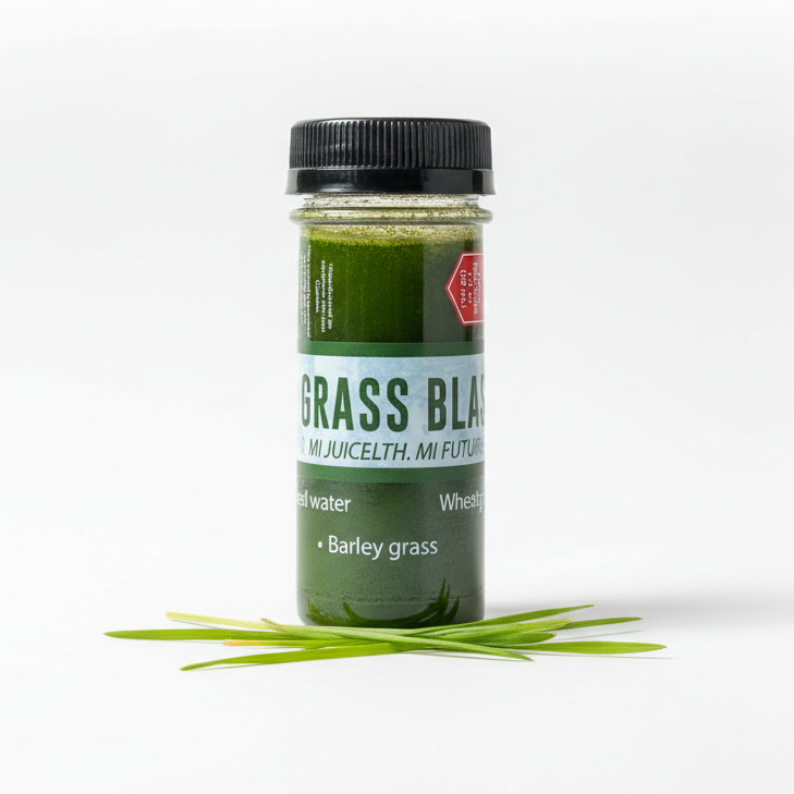 Bottle of grass blend on a white background