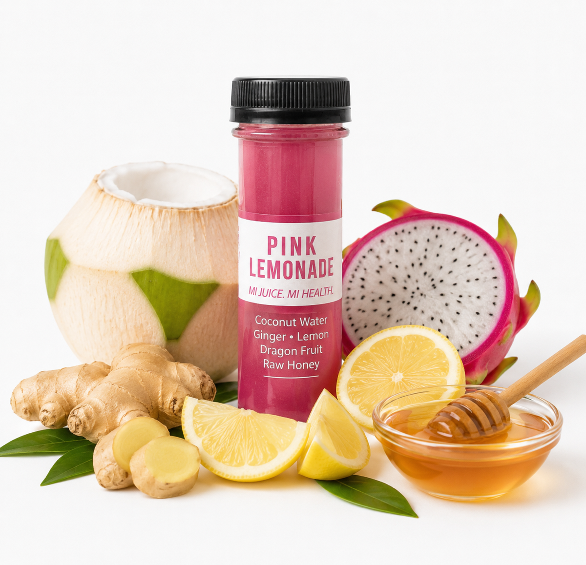 Pink Lemonade (4 pack) - Coconut Water, Lemon, Ginger, Dragon Fruit, Raw Honey