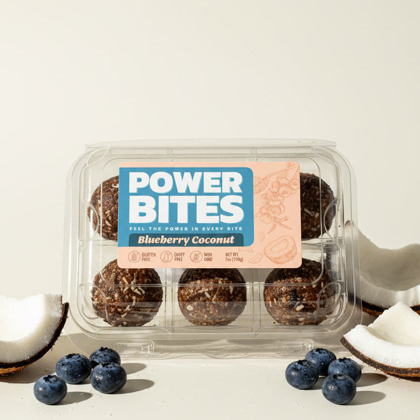 Packaged Power Bites snack with a visible brand label on a neutral background