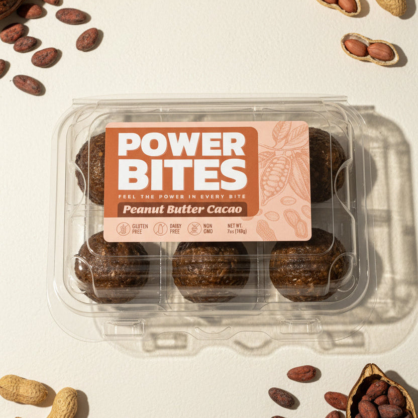 Packaged 'Power Bites' snack bars on a neutral background